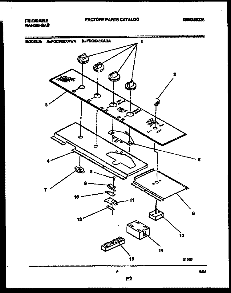 CONTROL PANEL Diagram and Parts List for FGC9X8XABA  Frigidaire Cooktop
