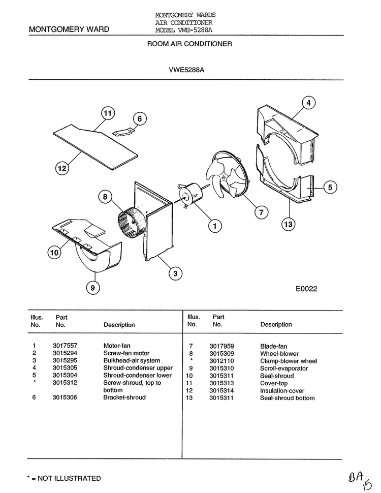 Room Air Conditioner Page 5 Diagram and Parts List for 5288A  Frigidaire Air Conditioner