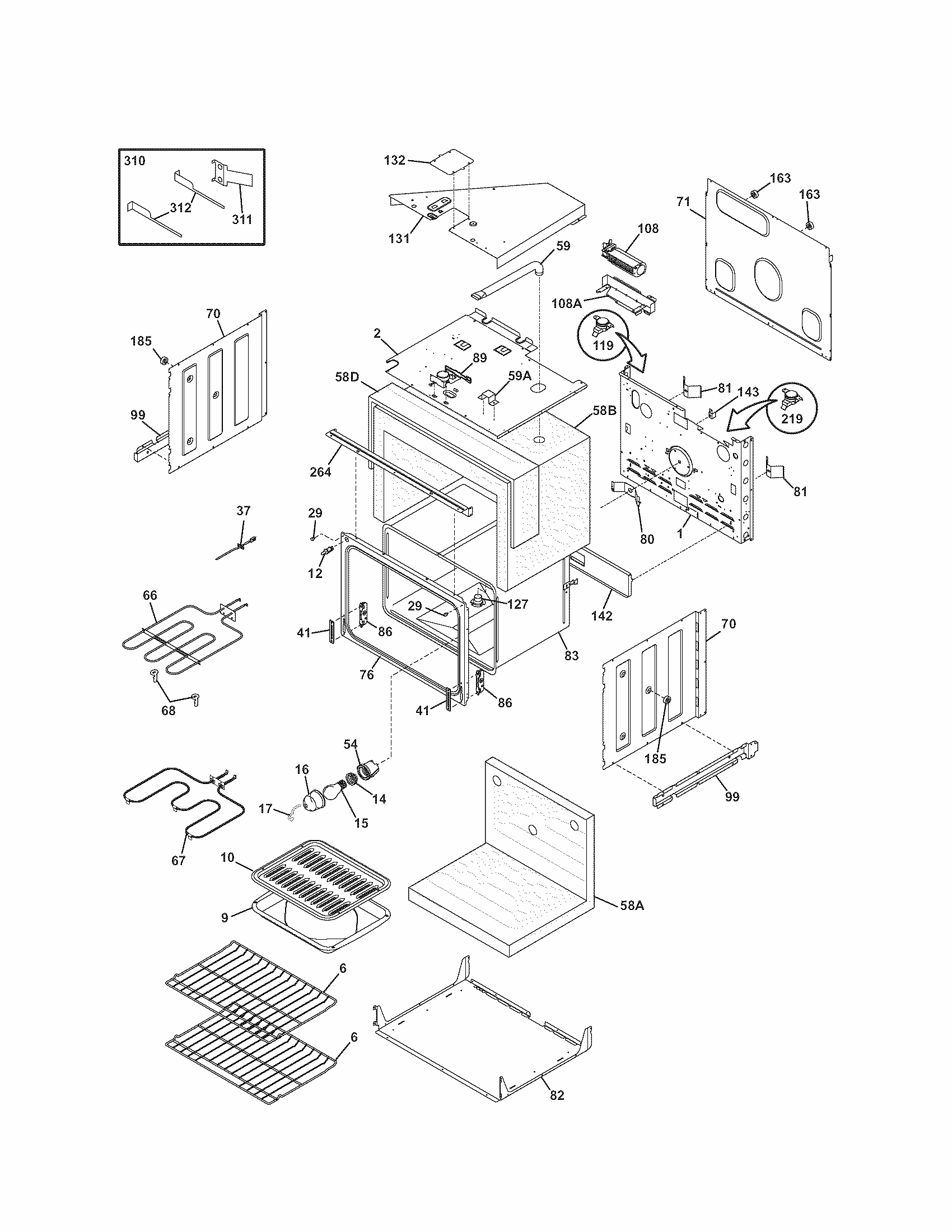 Upper Oven Diagram and Parts List for 79047879401  Kenmore Wall Oven