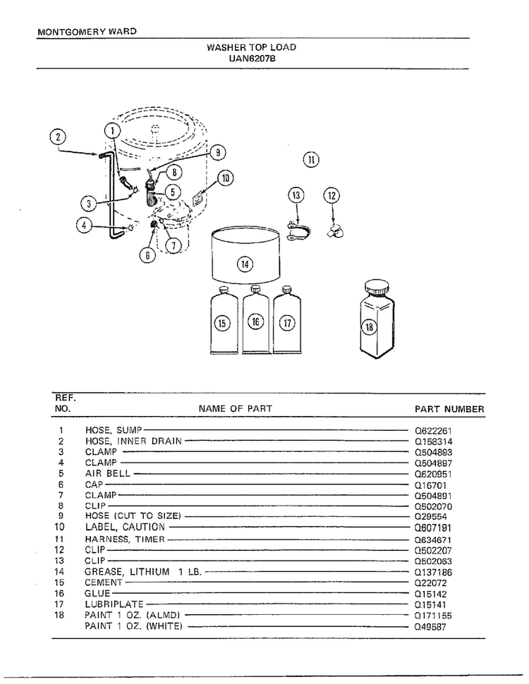 Washer Page 14 Diagram and Parts List for 6207B  Frigidaire Washer