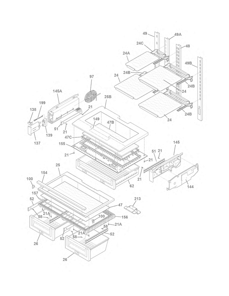 Shelves Diagram and Parts List for EI28BS65KS8  Electrolux Refrigerator