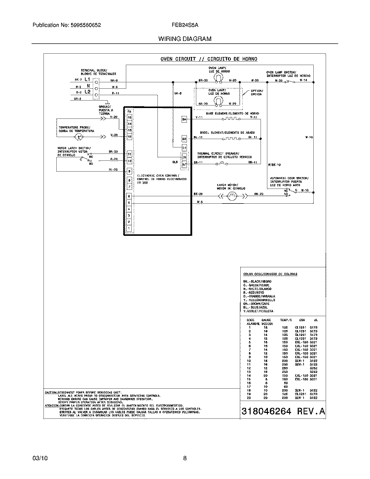 WIRING DIAGRAM Diagram and Parts List for FEB24S5ABE  Frigidaire Wall Oven