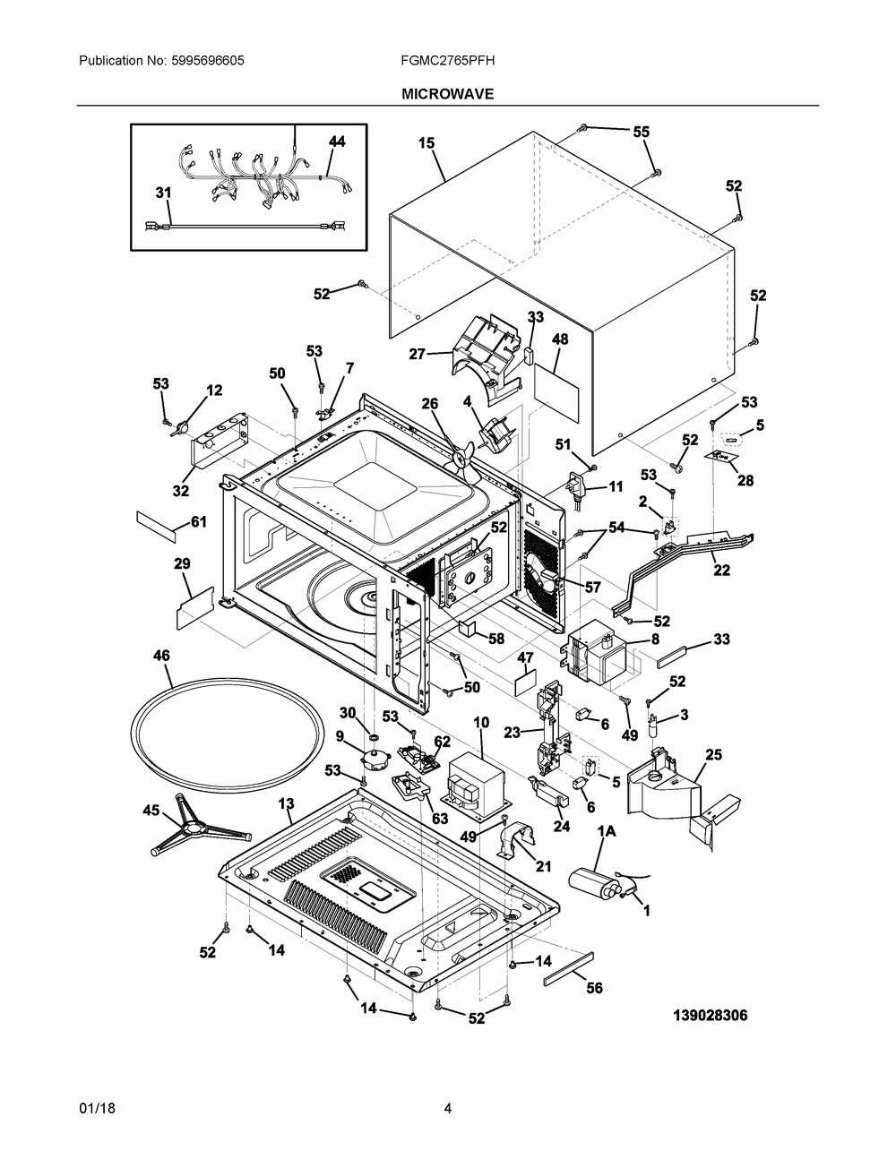 Microwave Diagram and Parts List for FGMC2765PFH  Frigidaire Microwave Oven Combo