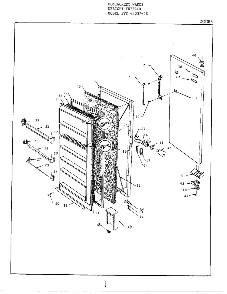 Doors Diagram and Parts List for 43057B  Frigidaire Freezer