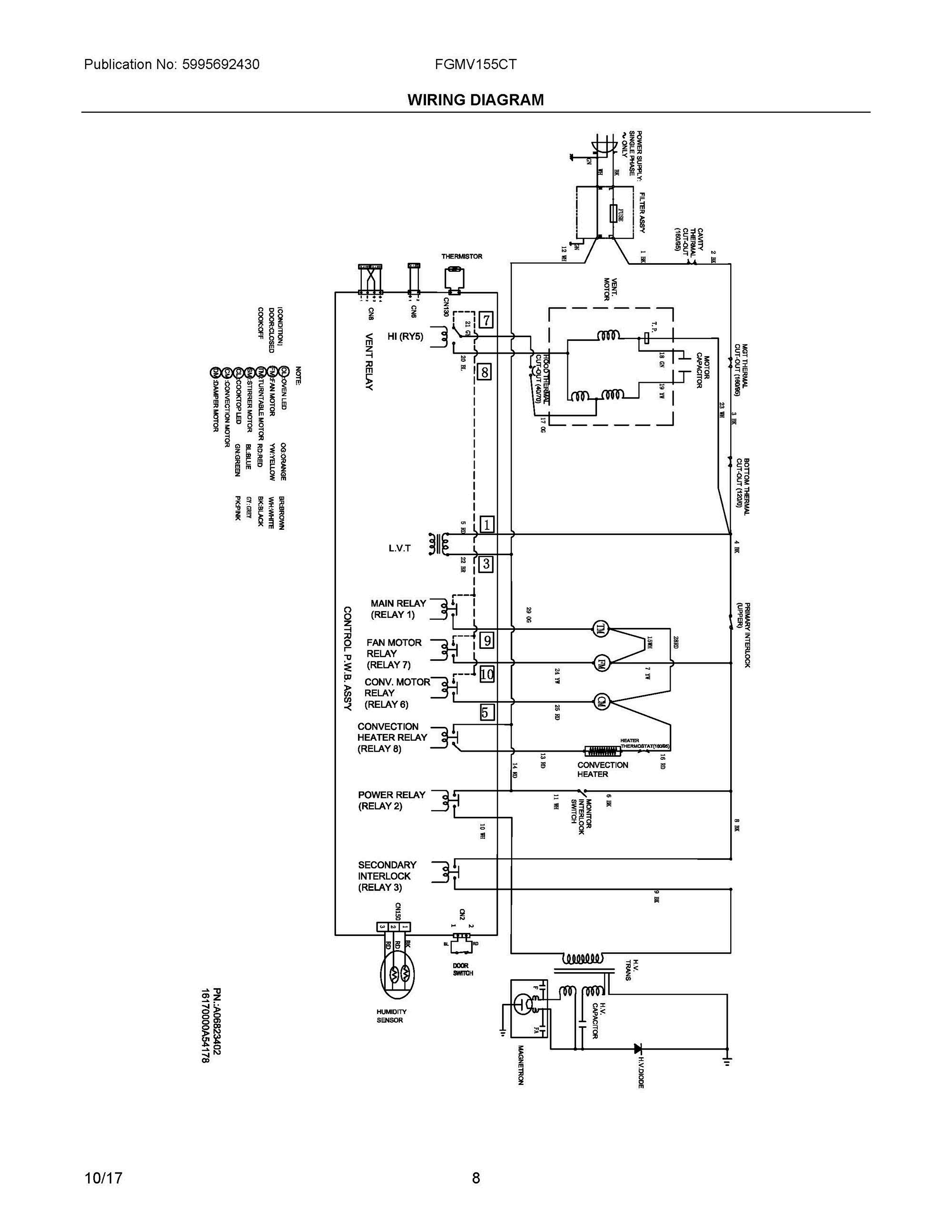 04 - WIRING DIAGRAM Diagram and Parts List for FGMV155CTFA  Frigidaire Microwave Oven Combo
