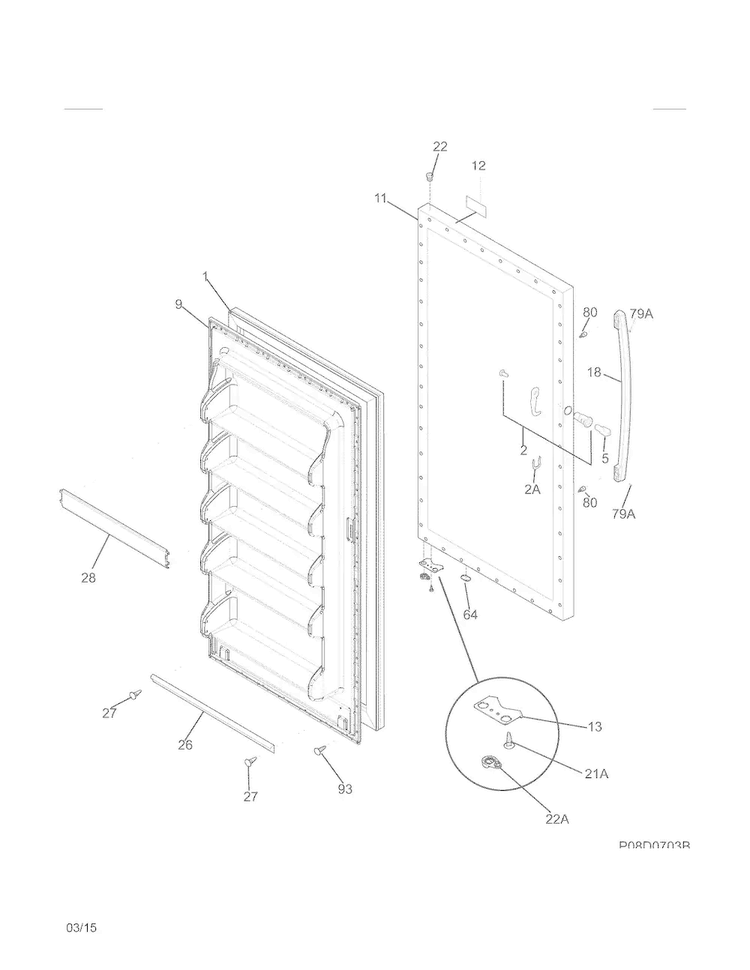 Door Diagram and Parts List for 25322442411  Kenmore Freezer