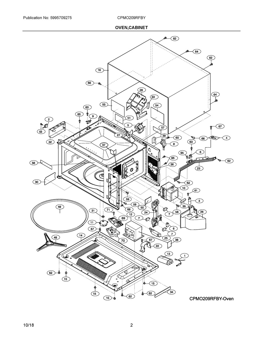 Oven,cabinet Diagram and Parts List for CPMO209RFBY  Frigidaire Microwave