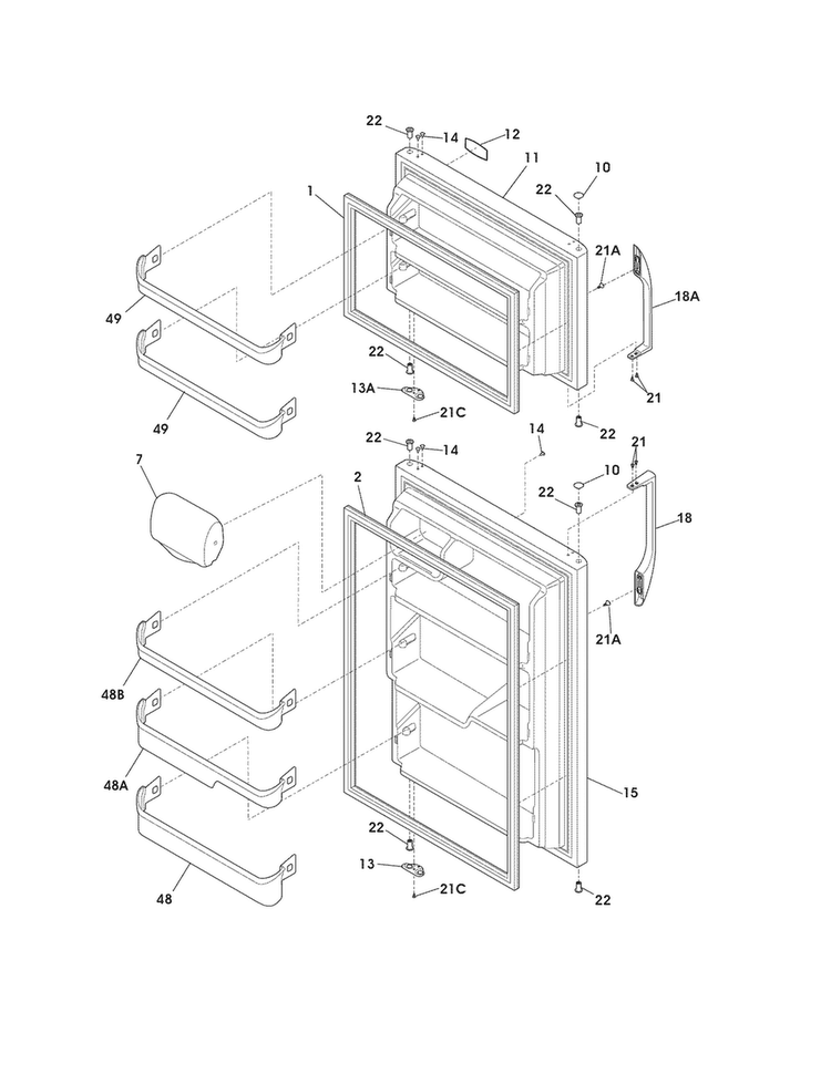 Doors Diagram and Parts List for FFTR2126LBD  Frigidaire Refrigerator