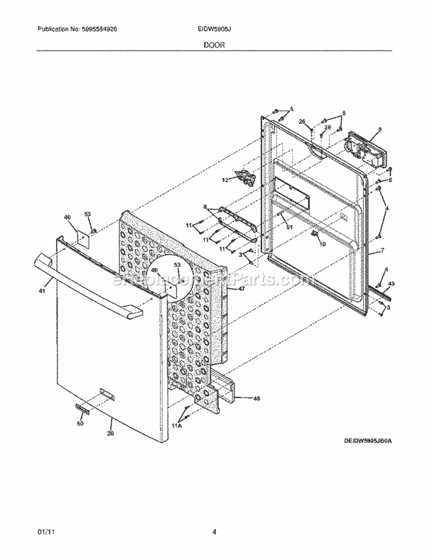 DOOR Diagram and Parts List for EIDW5905JS0A  Electrolux Dishwasher