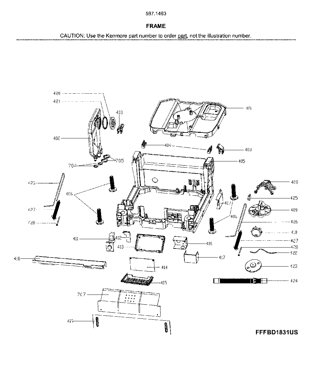 Frame Diagram and Parts List for 58714639J01B  Kenmore Dishwasher