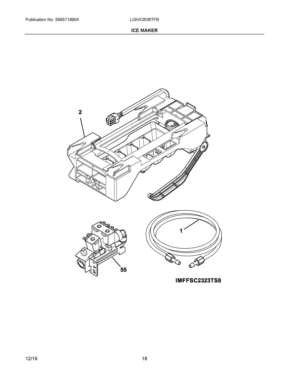 Ice Maker Diagram and Parts List for LGHX2636TFB  Frigidaire Refrigerator