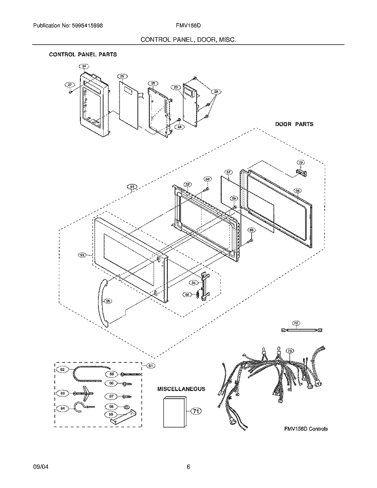 CONTROL PANEL / DOOR / MISC Diagram and Parts List for FMV156DBA  Frigidaire Microwave