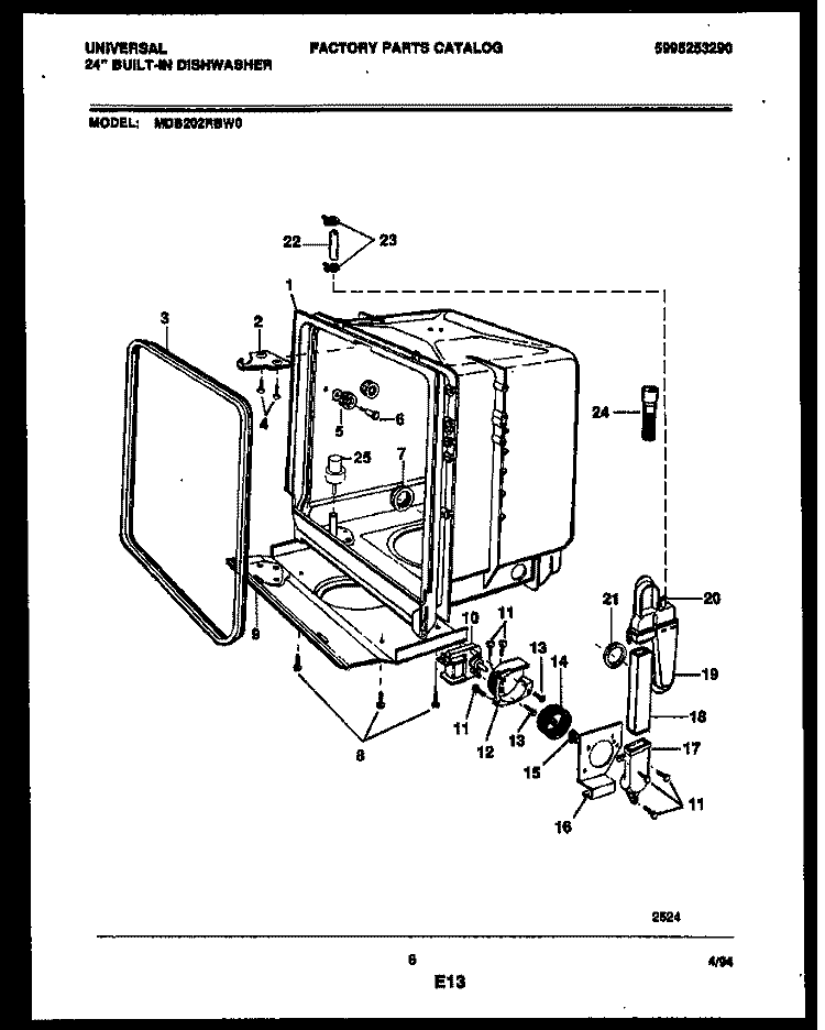 INNER TUB PARTS Diagram and Parts List for MDB202RBL0  Frigidaire Dishwasher