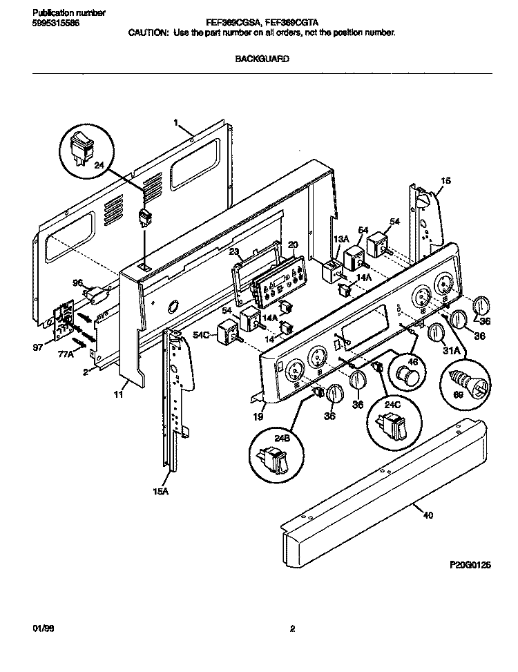 BACKGUARD Diagram and Parts List for FEF369CGTA  Frigidaire Range