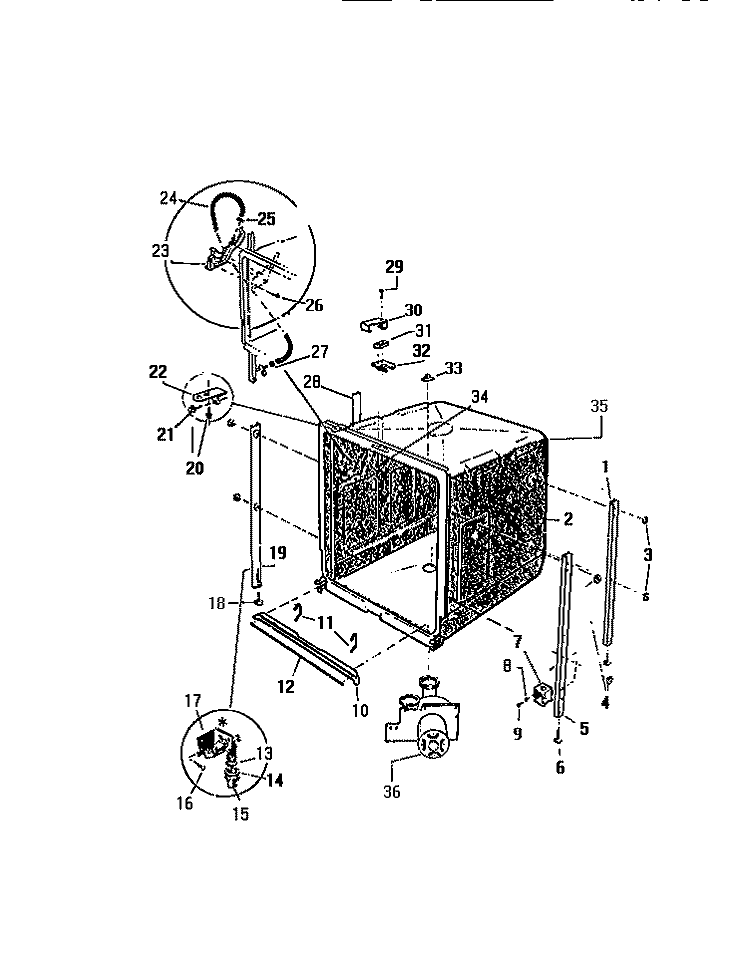 OUTER TUB COMPONENTS Diagram and Parts List for DWU4005W3  Kelvinator Dishwasher