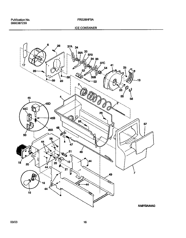 ICE CONTAINER Diagram and Parts List for FRS26HF5AQ5  Frigidaire Refrigerator
