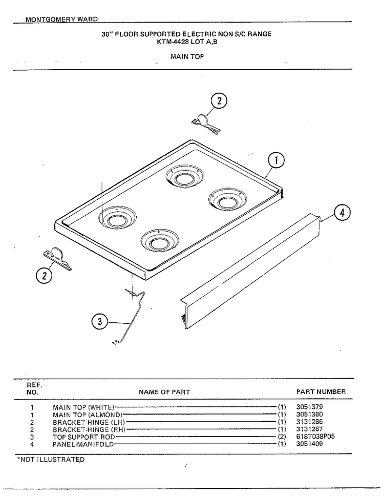30" Floor/main Top Diagram and Parts List for 4428B  Frigidaire Range