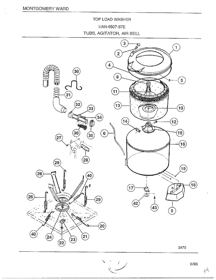 Tubs/agitator/air Bell Diagram and Parts List for 6507-87E  Frigidaire Washer