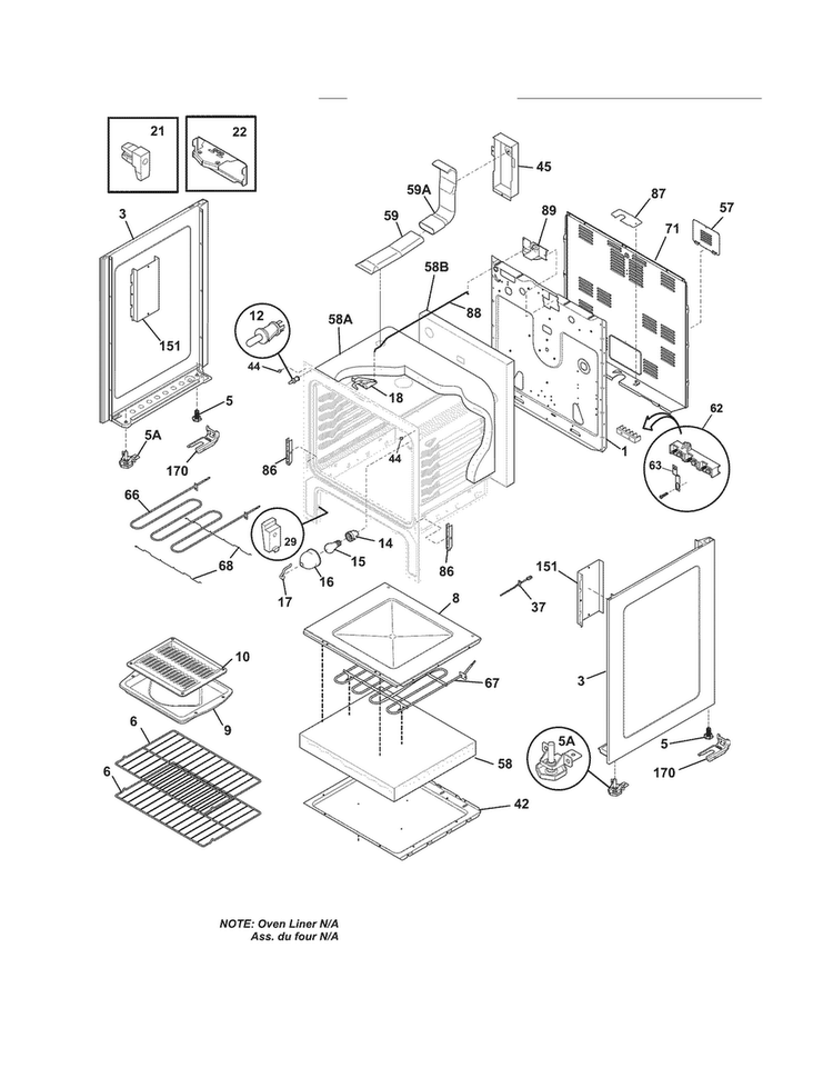 Body Diagram and Parts List for FFEF3018LBE  Frigidaire Range