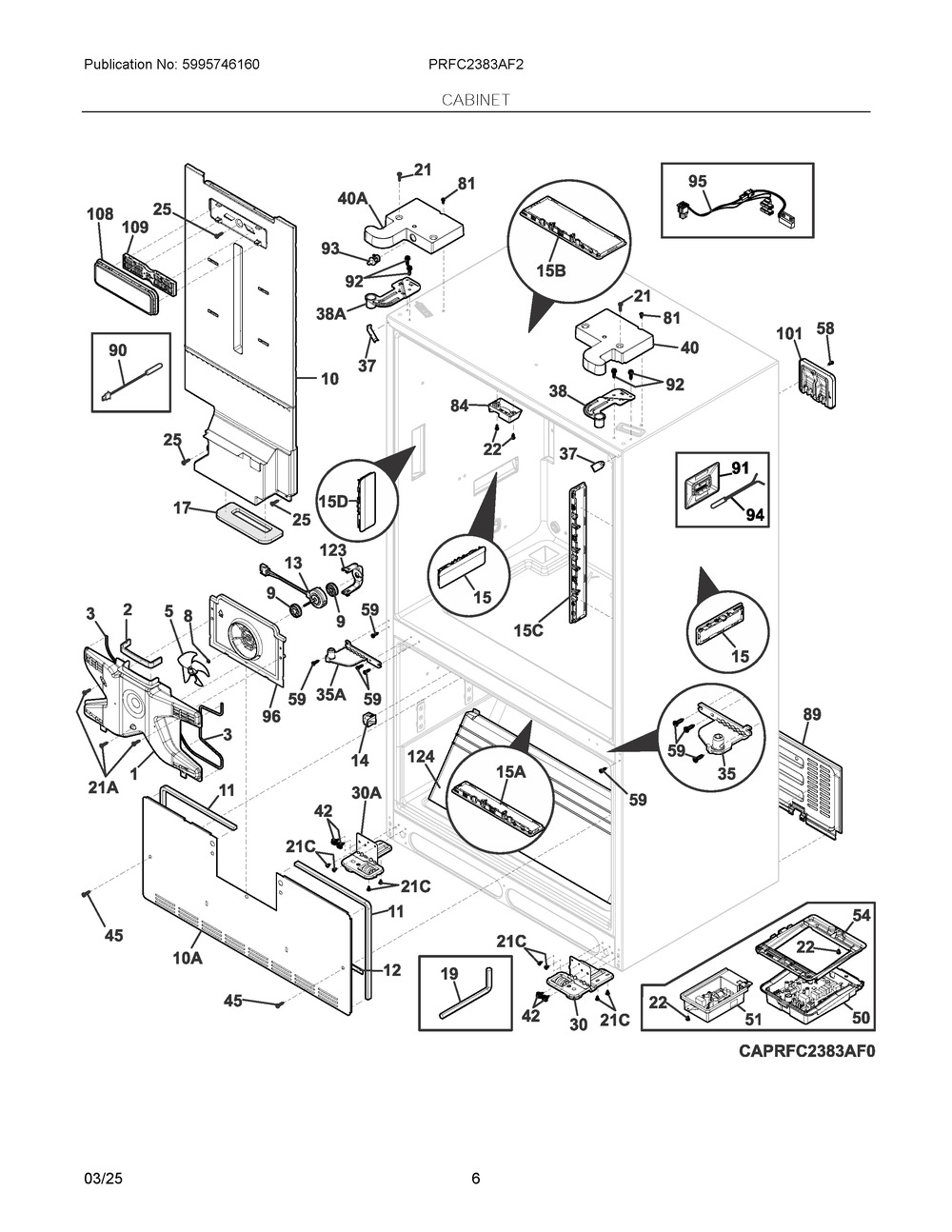 Cabinet Diagram and Parts List for PRFC2383AF2  Frigidaire Refrigerator