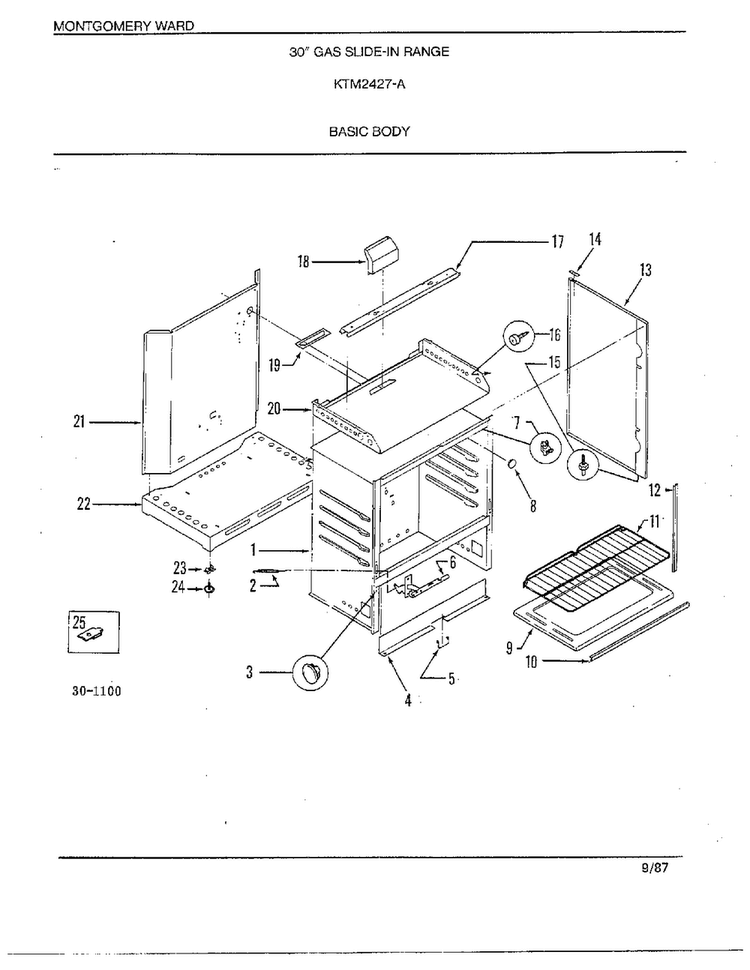 Basic Body Diagram and Parts List for 2427A  Frigidaire Range