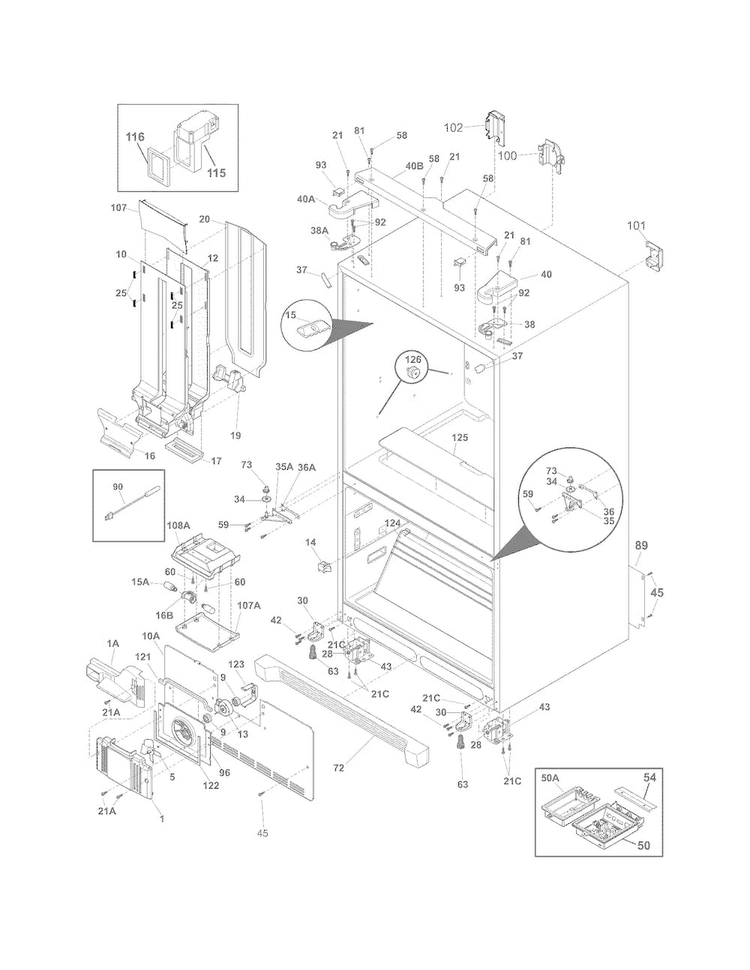Cabinet Diagram and Parts List for FPHB2899LFC  Frigidaire Refrigerator