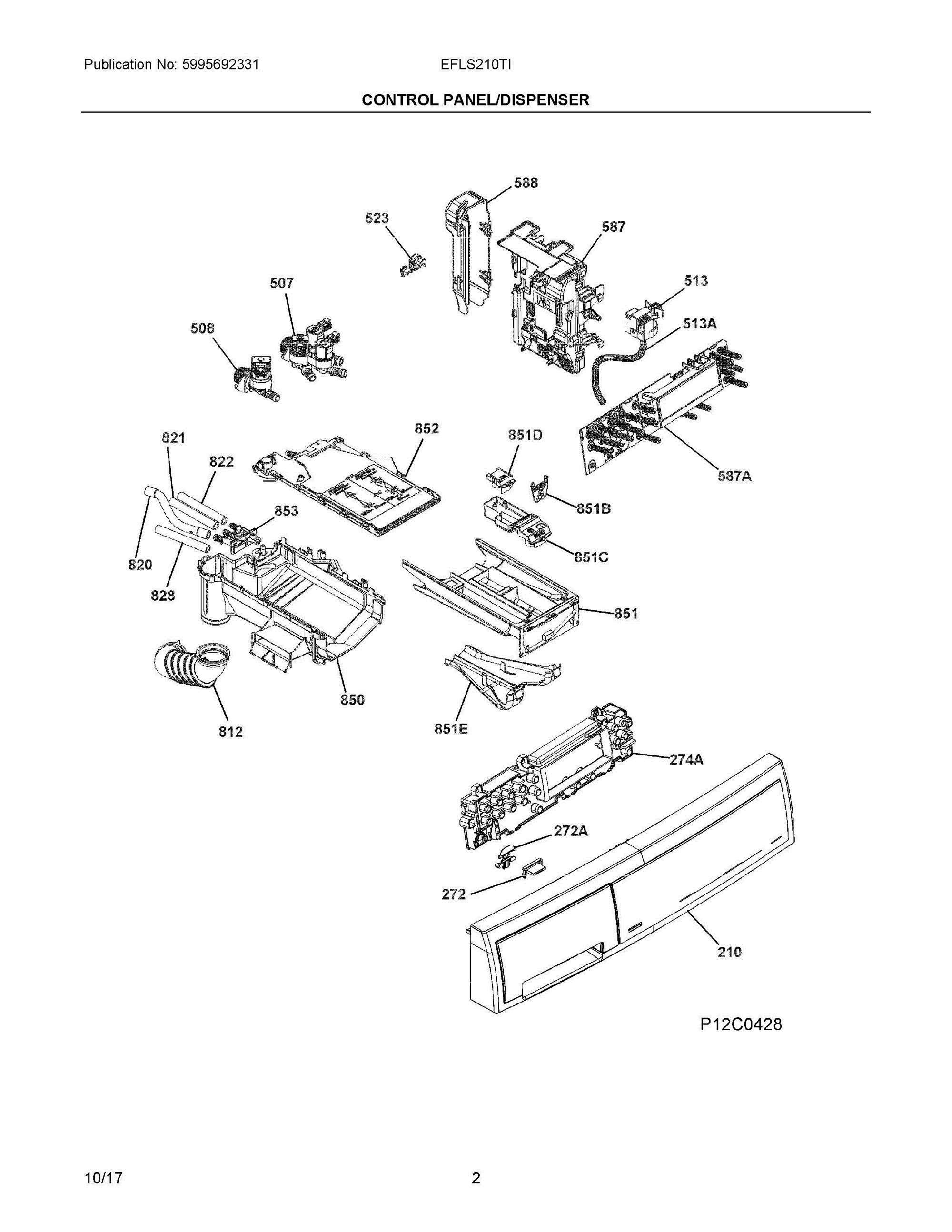 02 - CONTROL PANEL/DISPENSER Diagram and Parts List for EFLS210TIS00  Frigidaire Washer