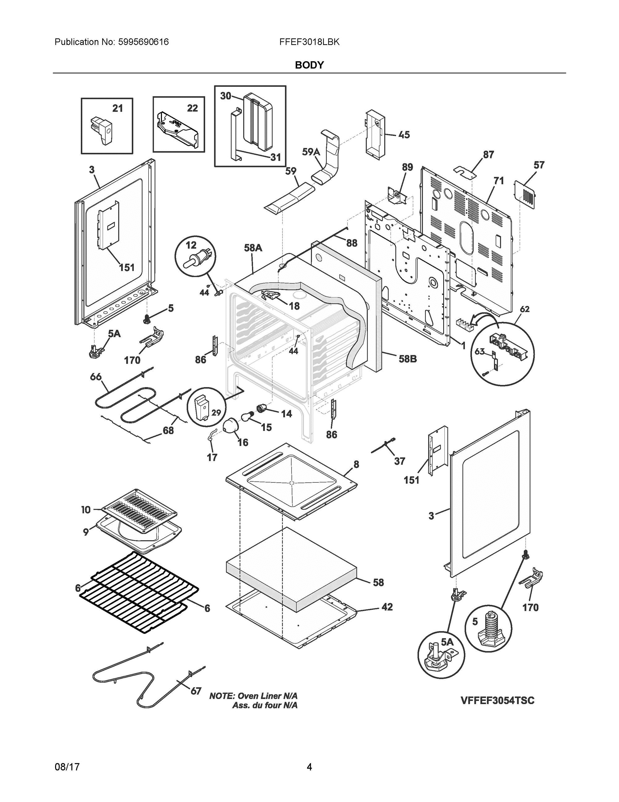 03 - BODY Diagram and Parts List for FFEF3018LBK  Frigidaire Range
