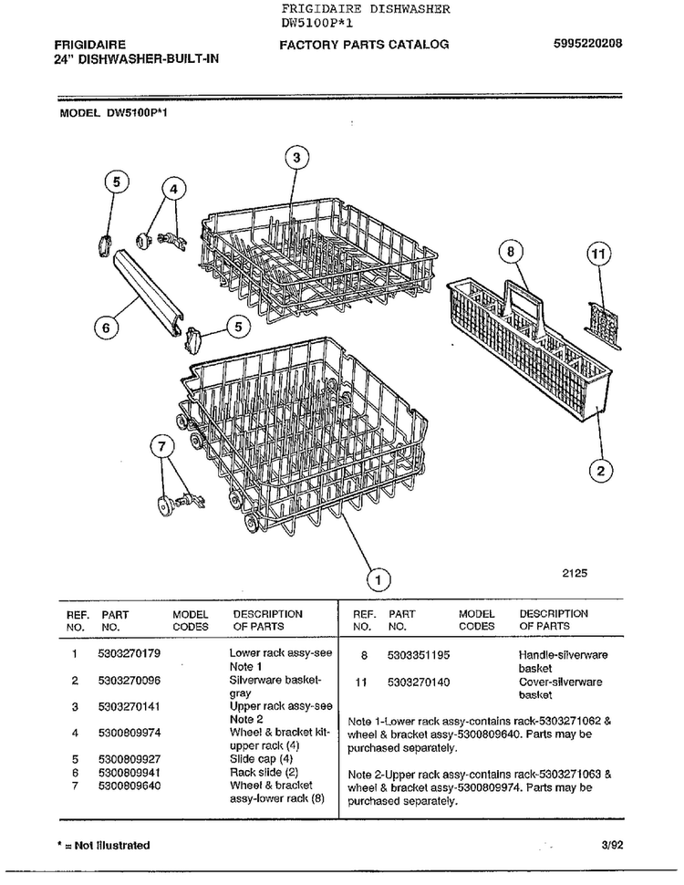 Misc./literature/optional Parts  Page 11 Diagram and Parts List for DW5100P*1  Frigidaire Dishwasher