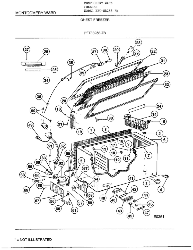 Chest Freezer Diagram and Parts List for 88258-7B  Frigidaire Freezer