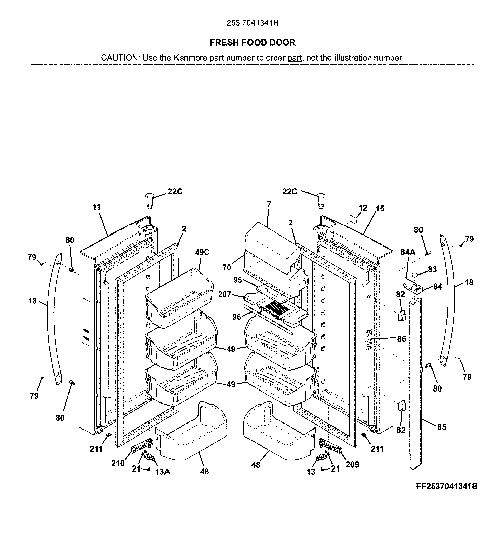 Fresh food door Diagram and Parts List for 2537041341H  Kenmore Refrigerator