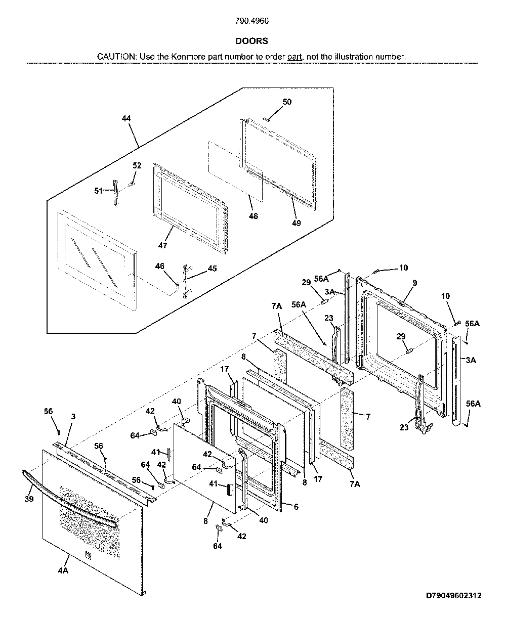 Doors Diagram and Parts List for 79049602319  Kenmore Microwave
