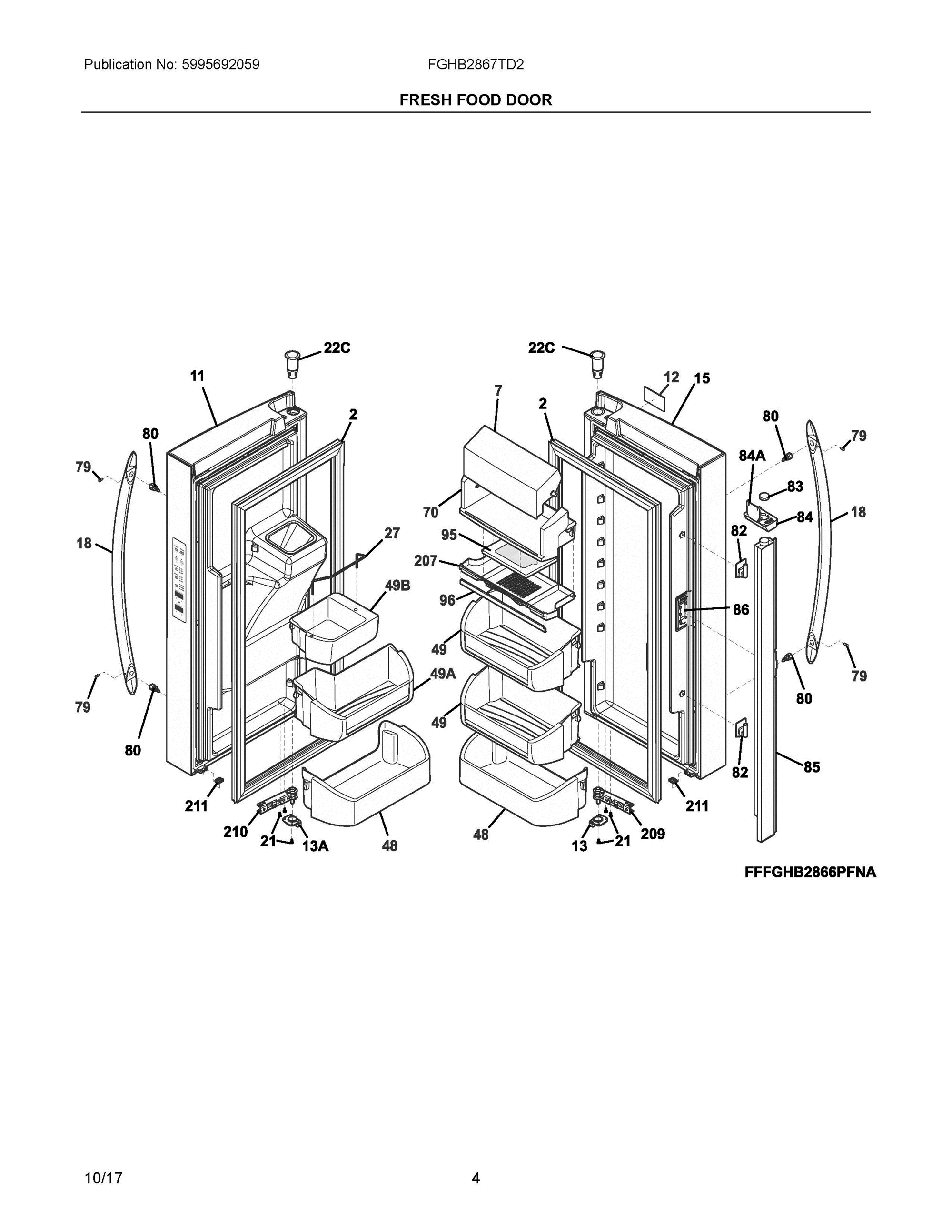 03 - FRESH FOOD DOOR Diagram and Parts List for FGHB2867TD2  Frigidaire Refrigerator