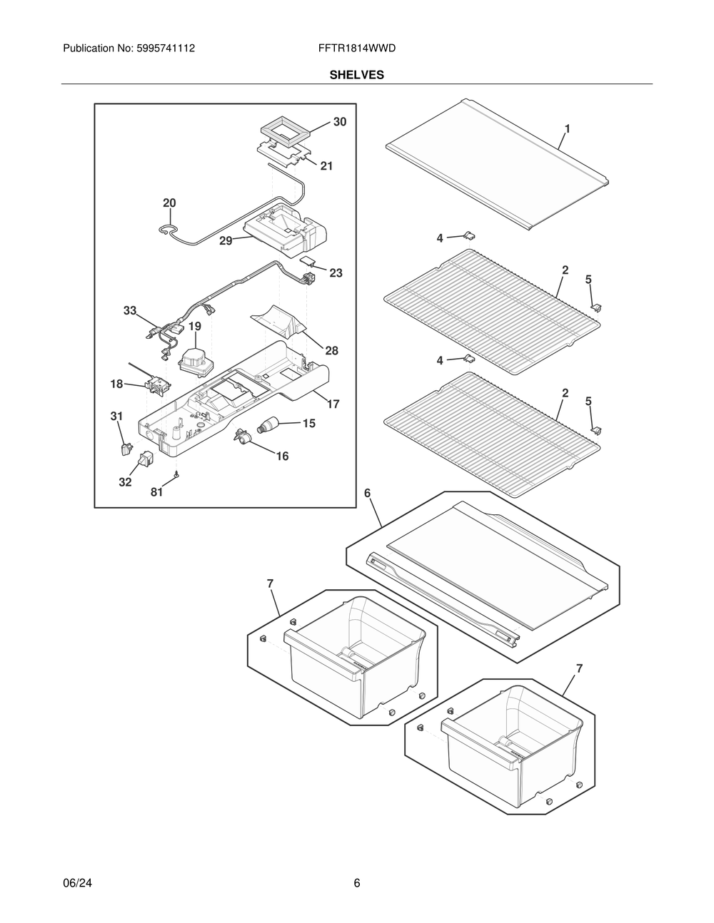 Shelves Diagram and Parts List for FFTR1814WWD  Frigidaire Refrigerator