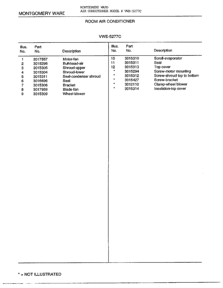 Room Air Conditioner Page 6 Diagram and Parts List for 5277C  Frigidaire Air Conditioner