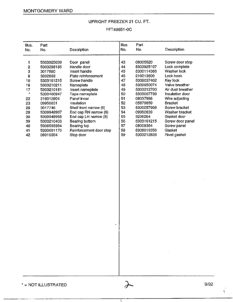 Upright Freezer 21 Cubic Feet Page 2 Diagram and Parts List for 49651-0C  Frigidaire Freezer