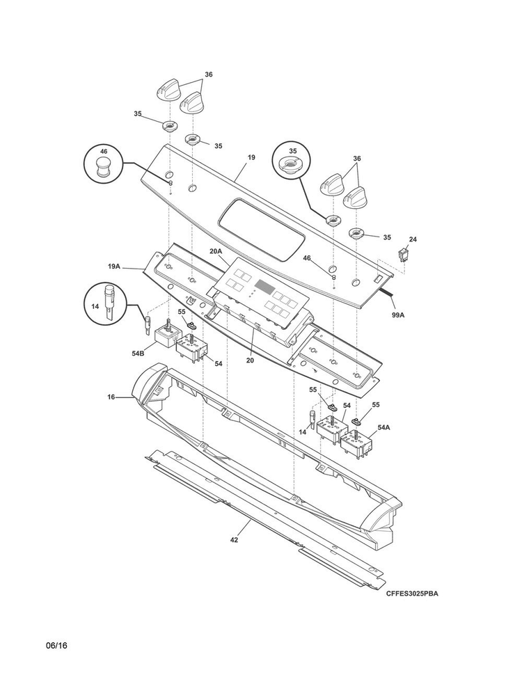 Backguard Diagram and Parts List for FFES3025PBG  Frigidaire Range