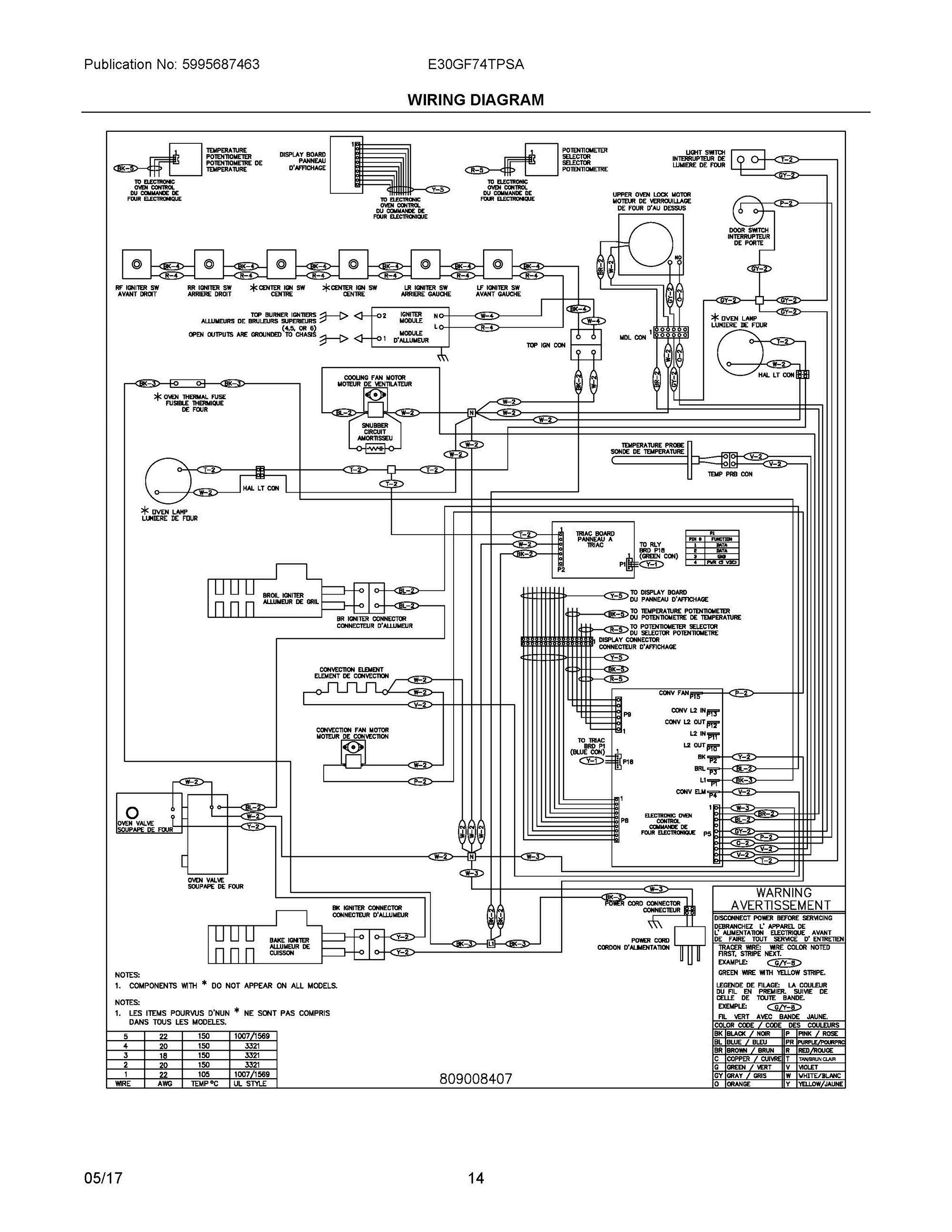 07 - WIRING DIAGRAM Diagram and Parts List for E30GF74TPSA  Frigidaire Range
