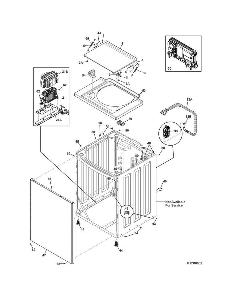 Lower Cabinet/top Diagram and Parts List for SFLG4033RT0  Frigidaire Washer Dryer Combo