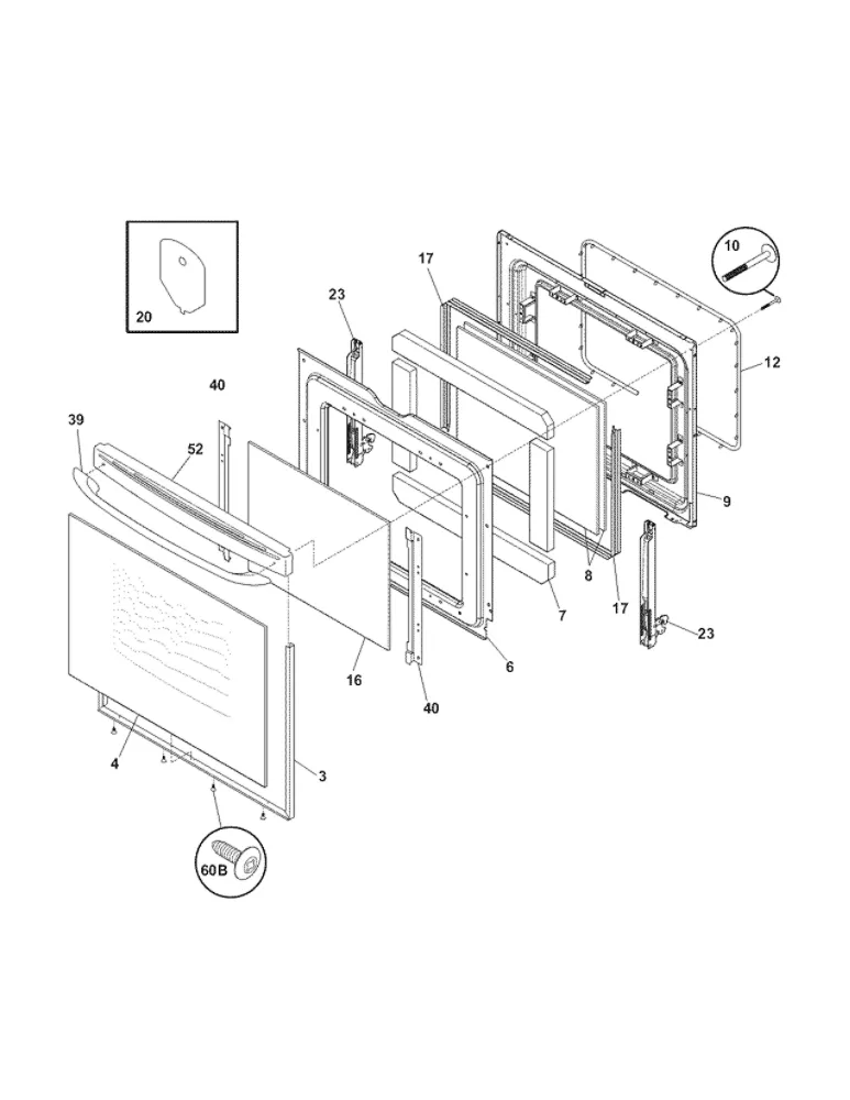 Door Diagram and Parts List for 79094359701  Kenmore Range