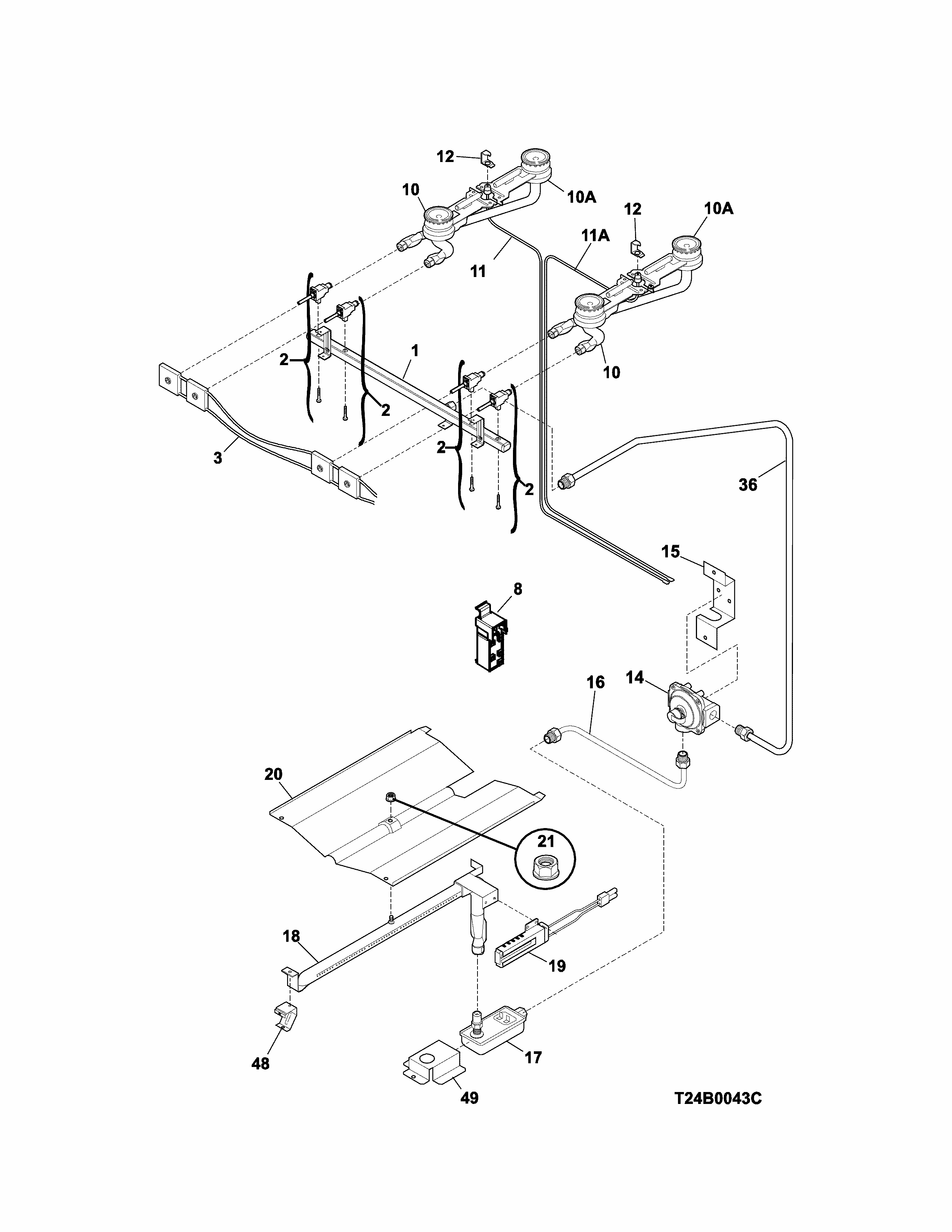 Burner Diagram and Parts List for 79073033312  Kenmore Range