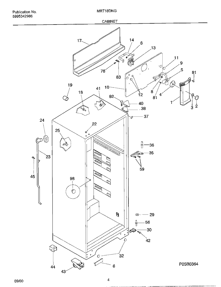 CABINET Diagram and Parts List for MRT18DNGW2  Frigidaire Refrigerator