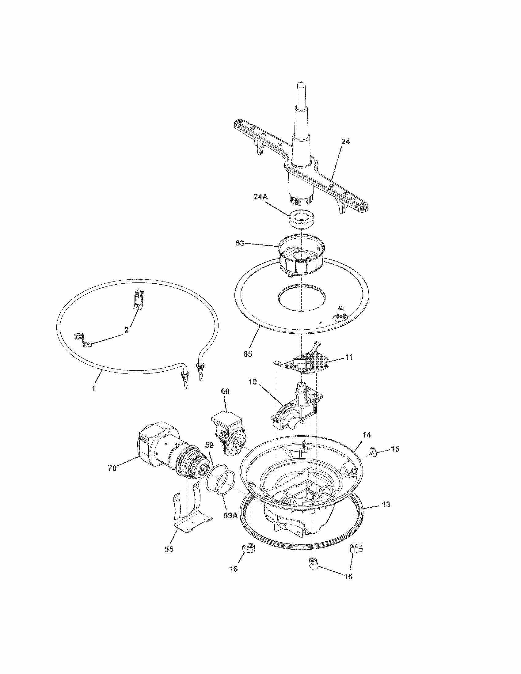 Motor & Pump Diagram and Parts List for 58714013410B  Kenmore Dishwasher