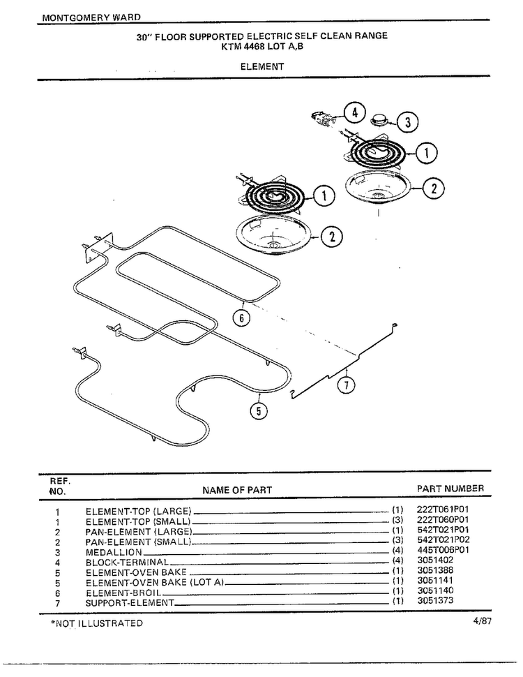 30" Floor Supported Elec Element Diagram and Parts List for 4468B  Frigidaire Range