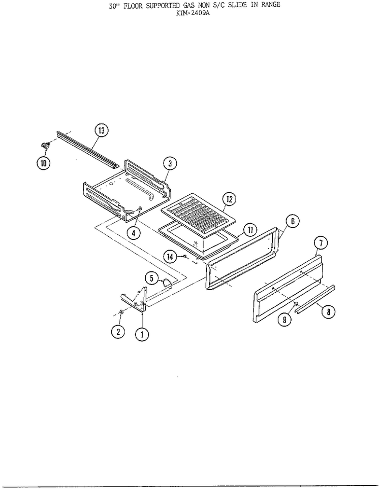 30" Floor/broiler Pan Diagram and Parts List for 2409A  Frigidaire Range