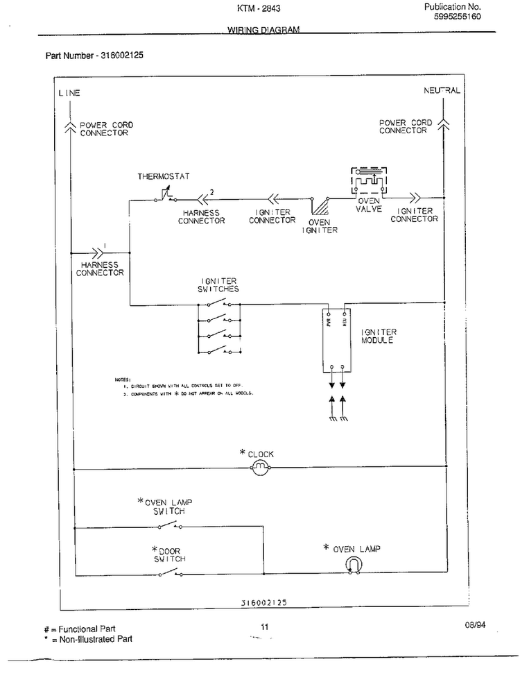 Wiring Diagram Diagram and Parts List for 2843-80C  Frigidaire Range
