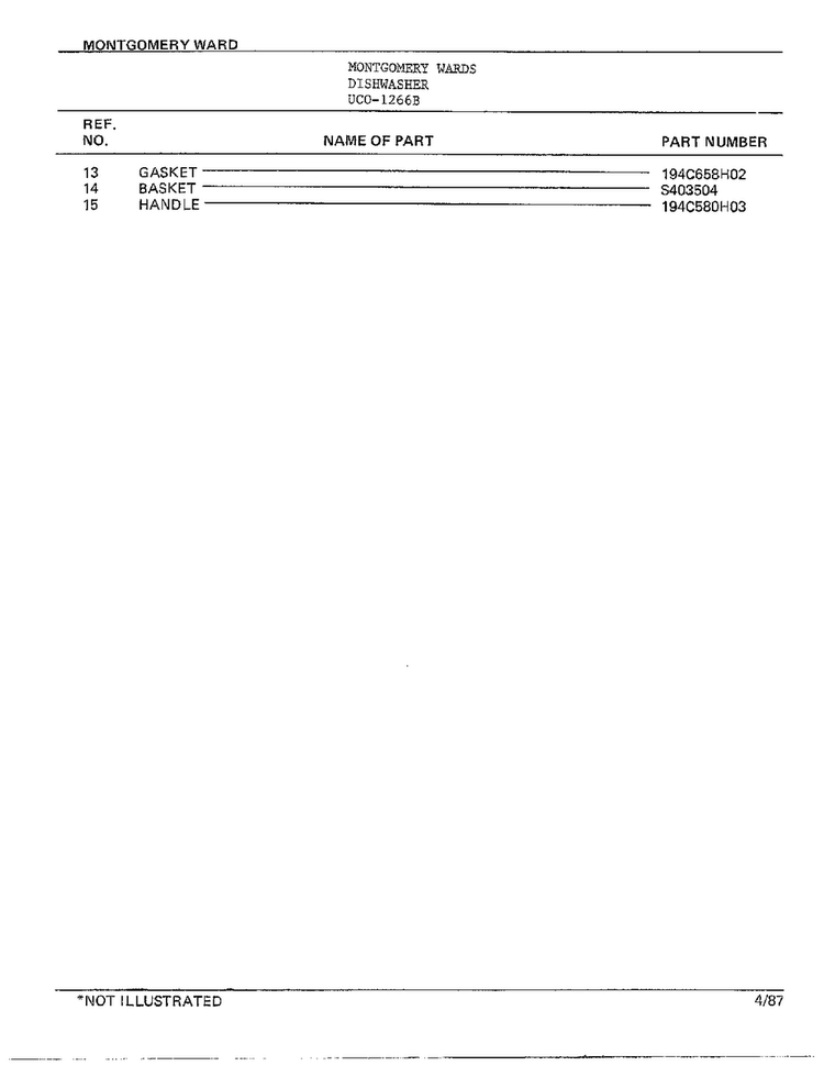 Dishwasher Page 13 Diagram and Parts List for 1266B  Frigidaire Dishwasher