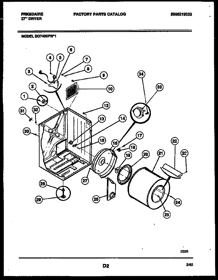 CABINET AND COMPONENT PARTS Diagram and Parts List for DG7400PW1  Frigidaire Dryer