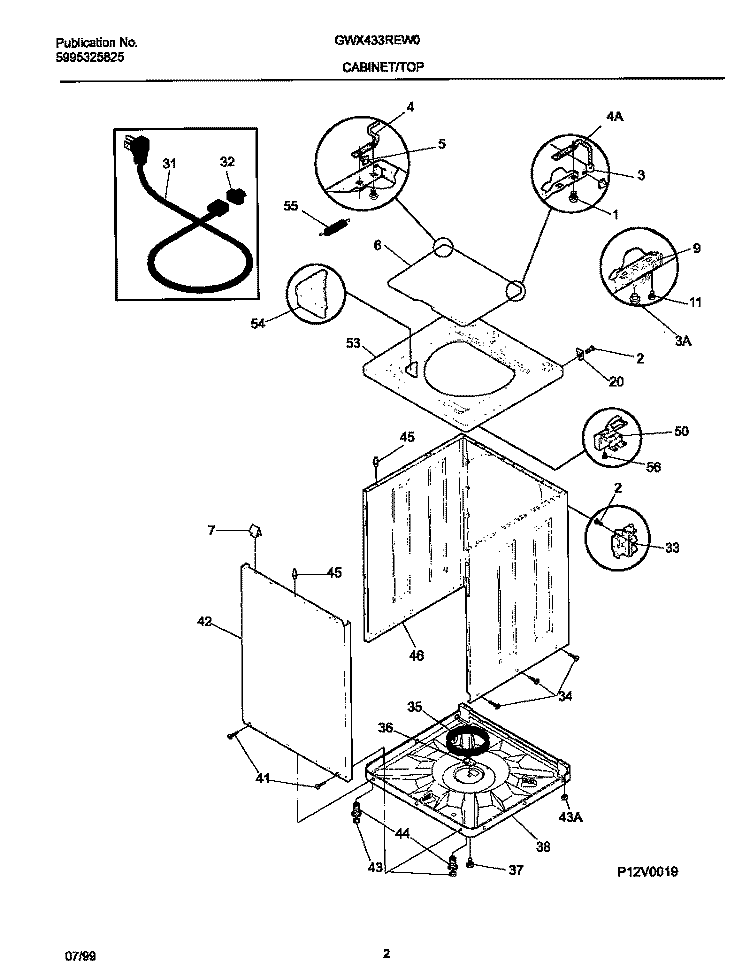 P12V0019 WSHR CAB, TOP Diagram and Parts List for GWX433REW0  Gibson Washer