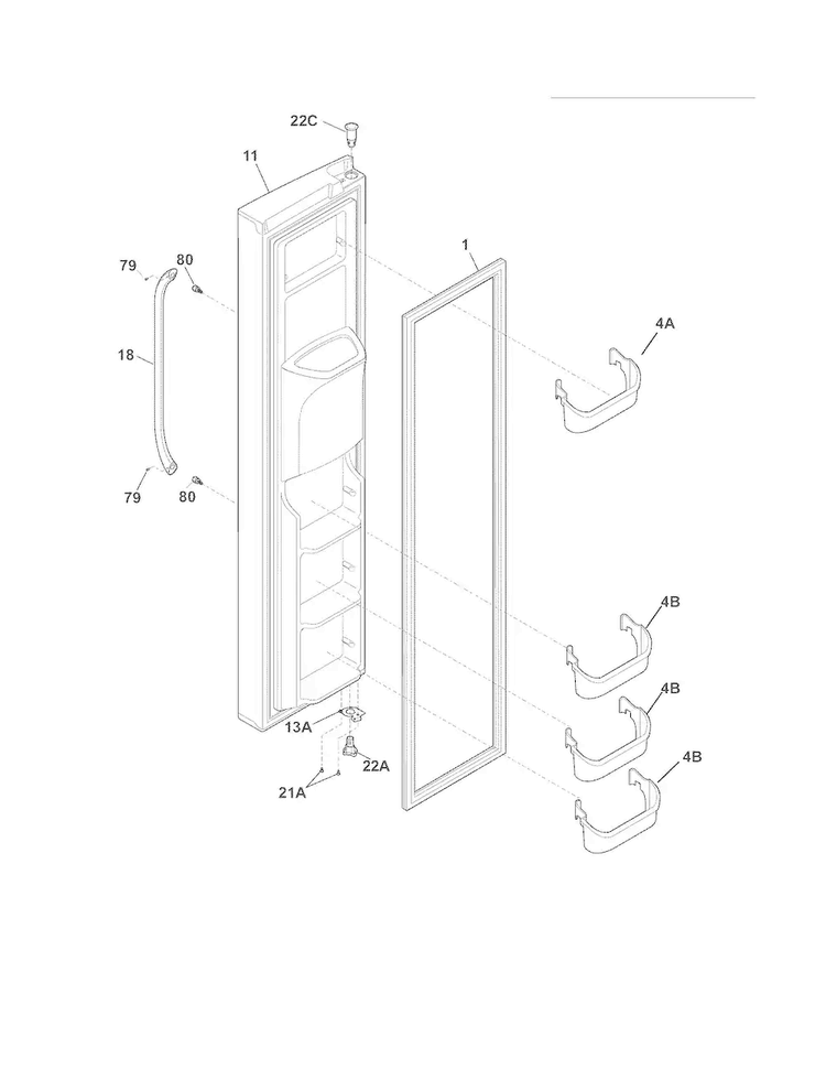 Freezer Door Diagram and Parts List for FGUS2632LE2  Frigidaire Refrigerator